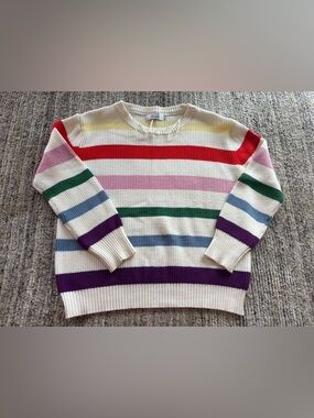 Miracle Cream Crewneck Sweater with Rainbow Stripes